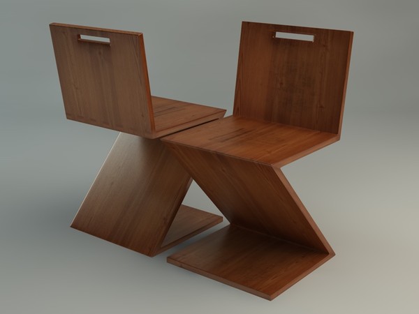 3d model rietveld zigzag chair - ZigZag Chair used look by nidoma